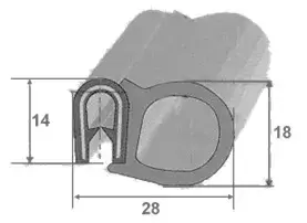 Mehrzweckgummi 18x28 mm für Türdichtungsprofil für Wohnmobil, Wohnwagen und Wohnmobil.