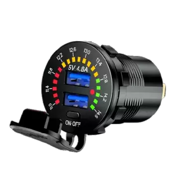 Doppelte USB-Steckdose mit Batteriecontroller für Wohnmobil, Caravan und Camper.