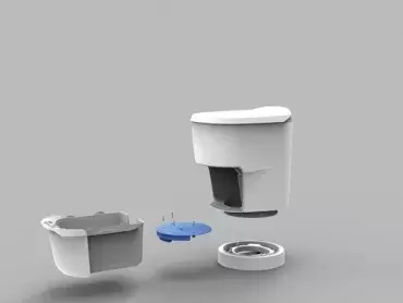 WC Clesana C1, wasserloses WC mit rundem Sockel für die Erstinstallation.