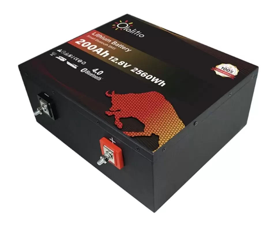 Batería de Litio bajo asiento 200Ah 12.8V LiFePO4 Smart BMS con Bluetooth para Autocaravana y camper. Dimensiones (L x W x H) mm: 357 * 338 * 152mm